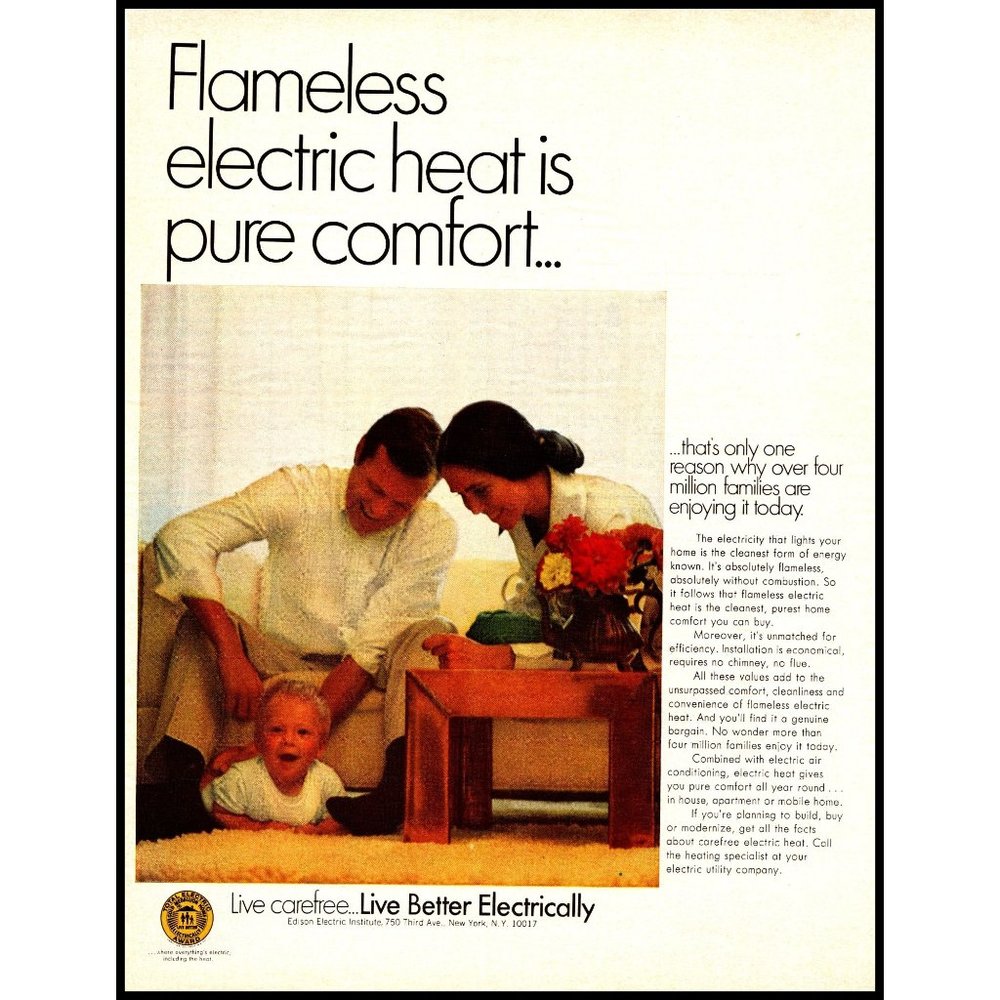 1970 Total Electric Living Edison Electric Vintage Print Ad Family Toddler Art